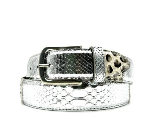 Cintura uomo in Pitone - Alta 4 cm - Patchwork - Argento, Roccia Naturale