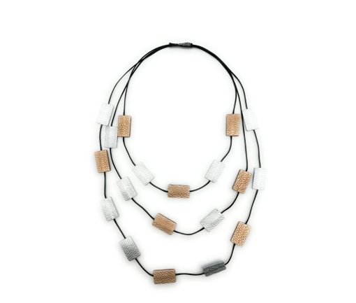 Collana Pietre - Vera pelle - Argento, Oro rosa