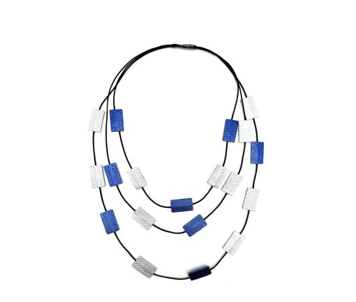 Collana Pietre - Vera pelle - Blu, Argento