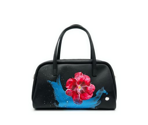 Bauletto - Pelle liscia Nero - Fluid art Rosso e azzurro