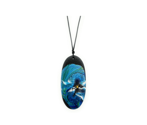 Collana con Pendente - Ovale grande nero - Fluid art - Azzurro1