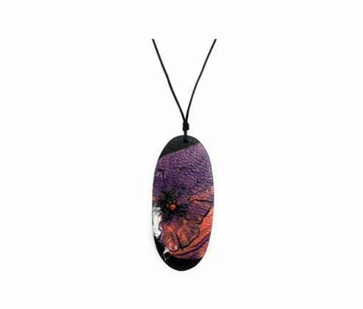 Collana con Pendente - Ovale grande nero - Fluid art - Viola1