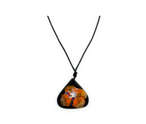 Collana con Pendente - Goccia nero - Cristallo Fluid art - Arancione1