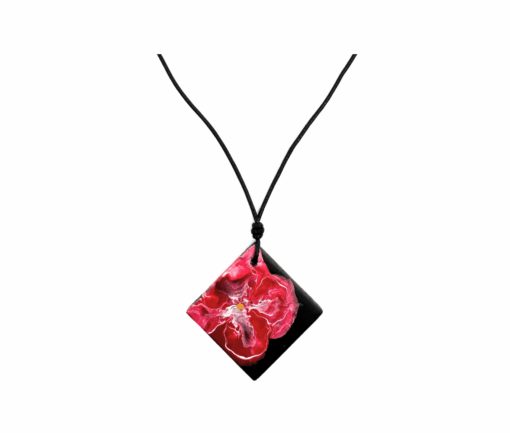Collana con Pendente - Rombo nero - Cristallo Fluid art - Rosso 2