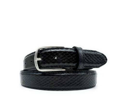 Cintura in Pitone, striscia intera, altezza 3,5 cm - Nero lucido