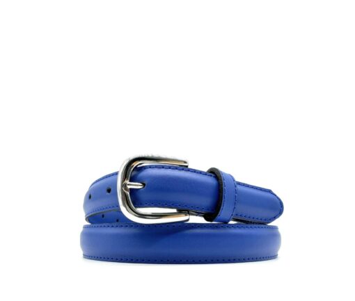 Cintura bombata alta 2,5 cm in pelle liscia - Blu
