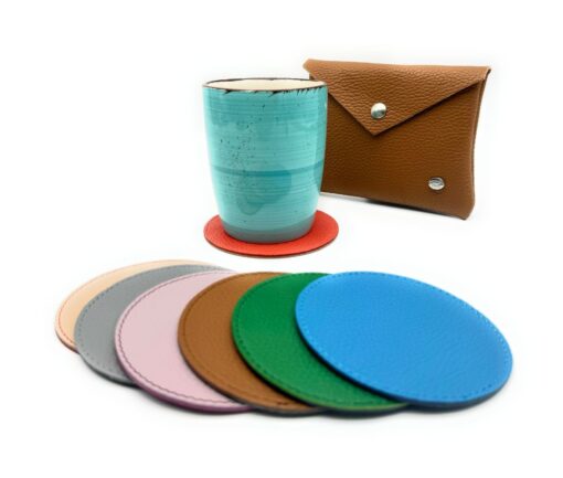 Set di Sotto bicchieri con apposito astuccio • Vera pelle • Multicolor